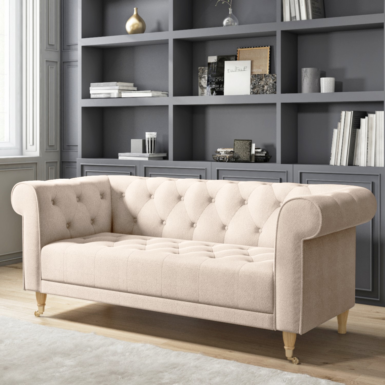 Read more about Beige woven 3 seater chesterfield sofa ophelia